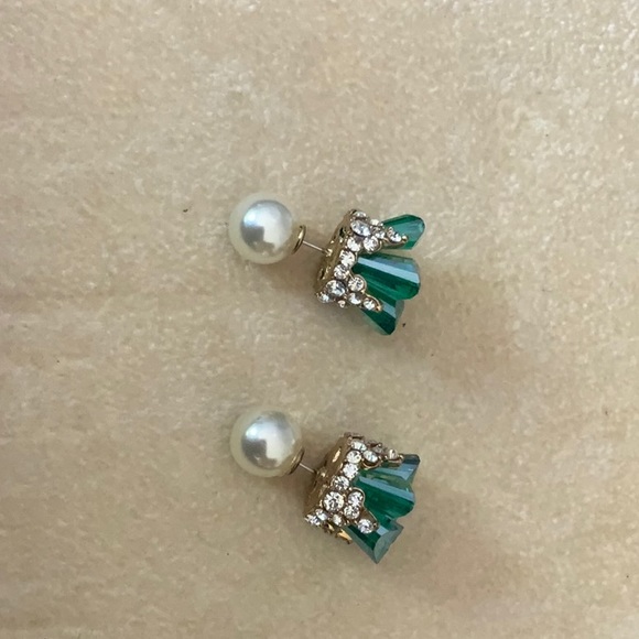 Pearl with rhinestone double sided earrings - Picture 1 of 6